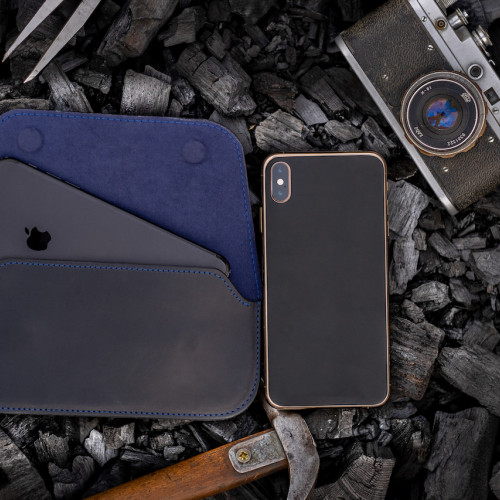 Кожаный чехол-кошелек для телефона Double Crast Blue