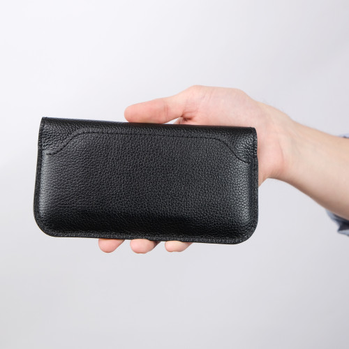 Кожаный чехол-кошелек для телефона черный