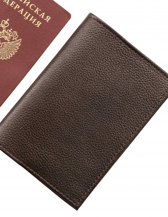 Обложка для паспорта из натуральной кожи, темно-коричневая